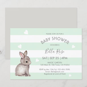 Mint Grey Bunny Baby Shower Invitations