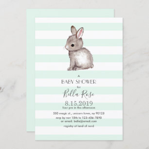 Mint grey bunny baby shower invitations