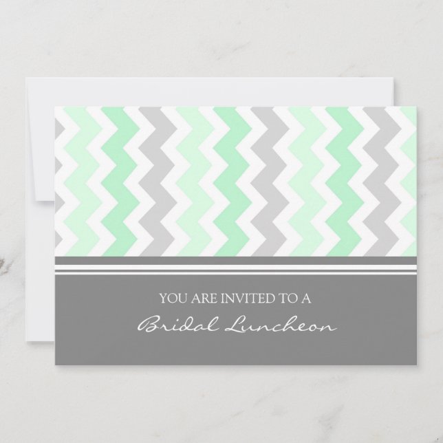 Mint Grey Chevron Bridal Lunch Invitation (Front)