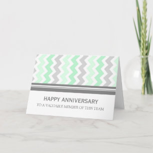 Mint Grey Chevron Employee Anniversary Card