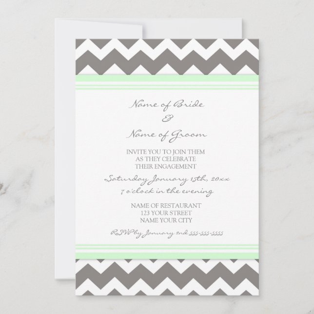 Mint Grey Chevron Engagement Party Invitations (Front)