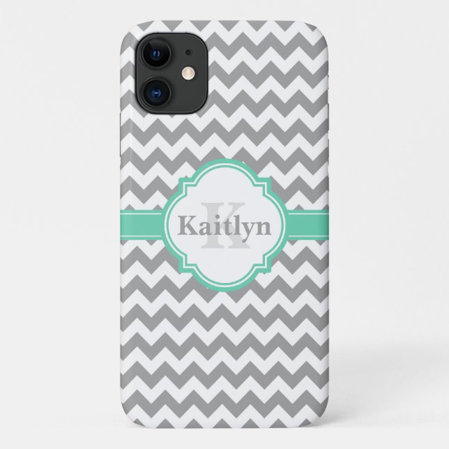 Mint Grey Chevron Pattern & Moroccan Quatrefoil Case-Mate iPhone Case (Back)