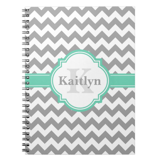 Mint Grey Chevron Pattern & Moroccan Quatrefoil Notebook (Front)