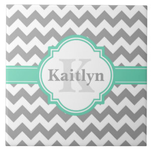 Mint Grey Chevron Pattern & Moroccan Quatrefoil Tile