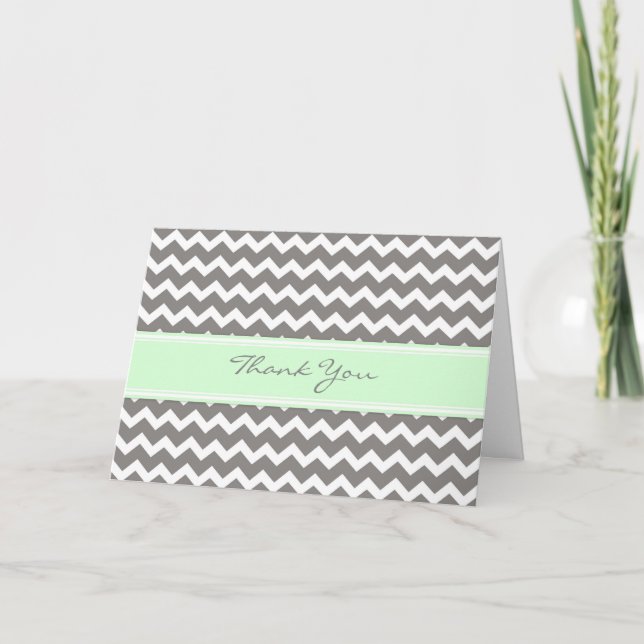 Mint Grey Chevrons Baby Shower Thank You Card (Front)
