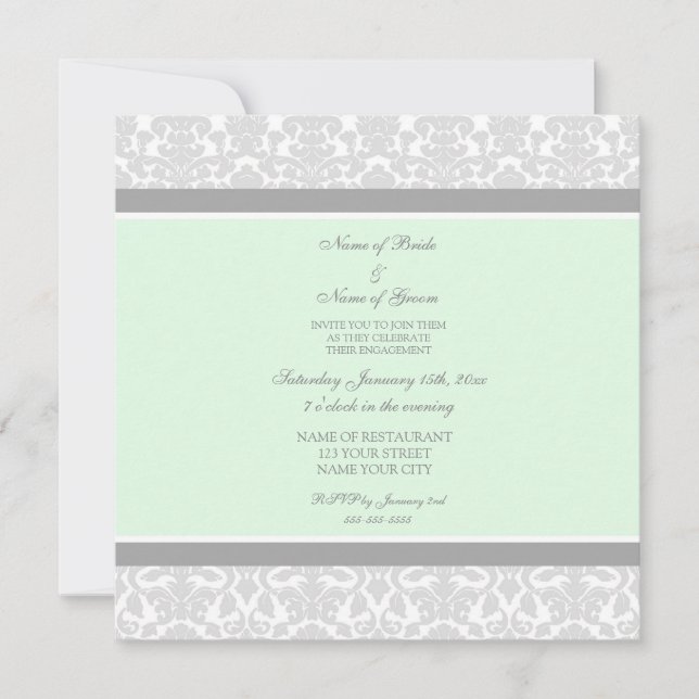 Mint Grey Damask Engagement Party Invitations (Front)