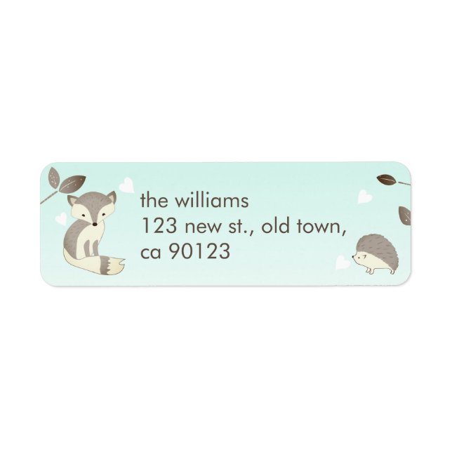 Mint Grey Fox Hedgehog Return Address Labels (Front)