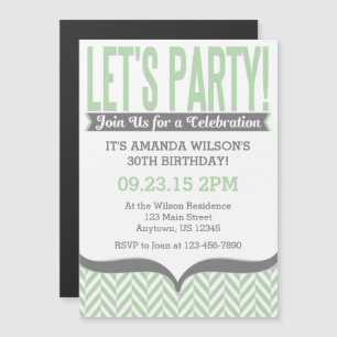Mint Grey Modern Magnetic Birthday Invitations