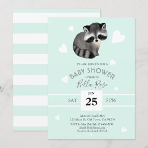 Mint Grey Racoon Baby Shower Invitations