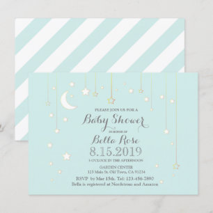 Mint grey star moon baby shower invitations