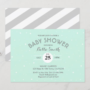 Mint Grey Stars White Stripes Baby Shower Card