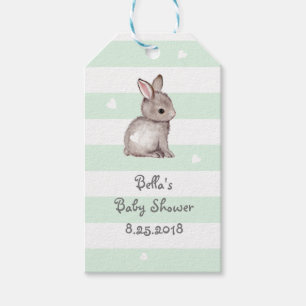 Mint Grey Stripes Bunny Heart Gift Tag