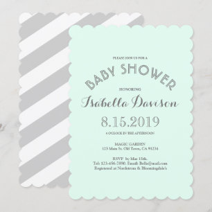 Mint Grey White Stripes Baby Shower Card