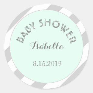 Mint Grey White Stripes Baby Shower Sticker