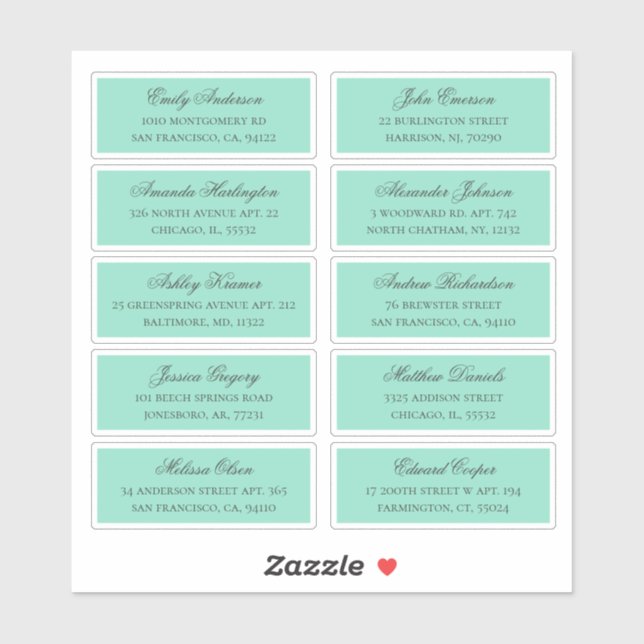 Mint guests names address. Wedding shipping labels (Sheet)