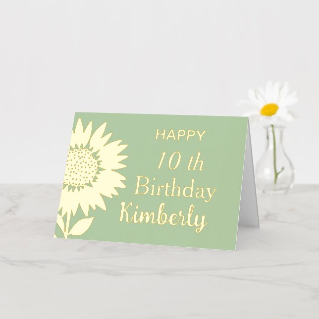 Mint Happy Birthday Sunflower Custom Name,Age    Foil Greeting Card (Small Flower)