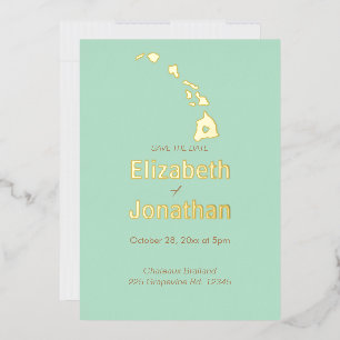 Mint Hawaii State Map Script Save The Date Gold 