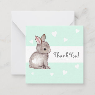 Mint Heart Bunny Baby Shower Thank You Notecards