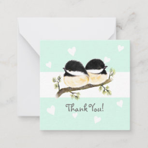 Mint Heart Chickadee Thank You Notecards