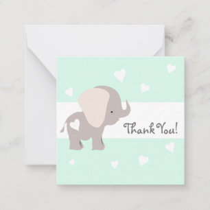 Mint Heart Elephant Thank You Notecards