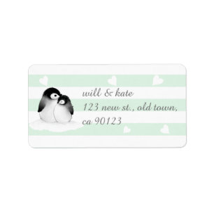 Mint Heart Penguin Address Labels