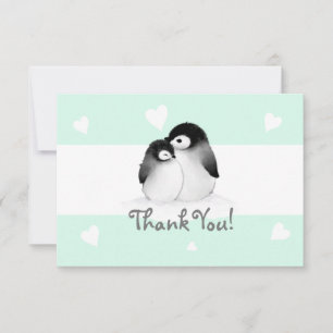 Mint Heart Penguin Thank You Note cards