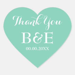 Mint heart shaped wedding favour thank you sticker
