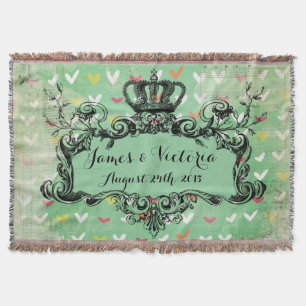 Mint Hearts Custom Wedding Royal Crown Throw Blanket