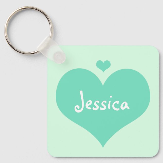Mint Hearts Personalised Girly Name Keychain (Front)