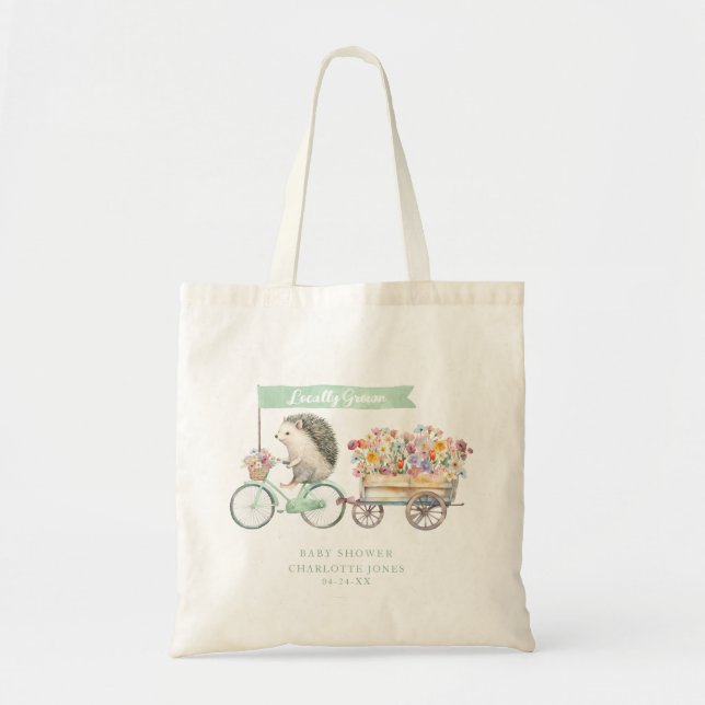 Mint Hedgehog Baby Shower Favour Tote Bag (Front)