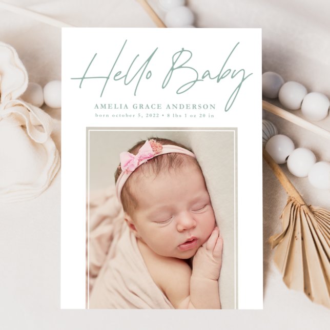 Mint Hello Baby 2 Photo Birth Announcement (Creator Uploaded)