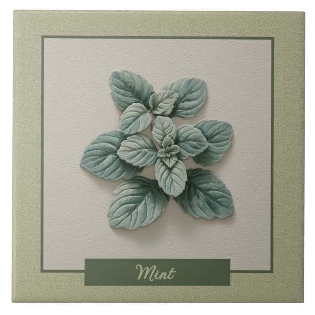 Mint Herb Kitchen Green Faux Relief Tile (Front)