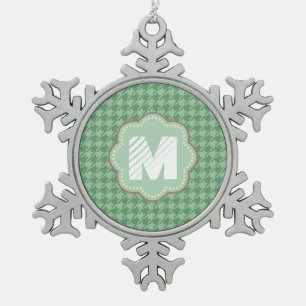 Mint Herringbone Snowflake Pewter Christmas Ornament