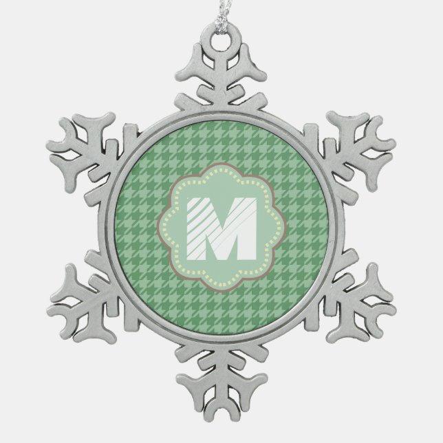 Mint Herringbone Snowflake Pewter Christmas Ornament (Front)