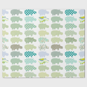 Mint Hippo Matte Wrapping Paper