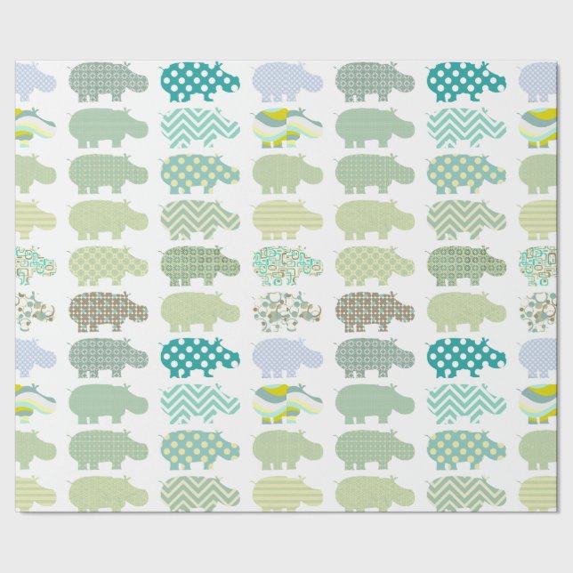 Mint Hippo Matte Wrapping Paper (Seam)