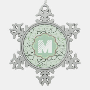 Mint Hipster Glasses Snowflake Pewter Christmas Ornament