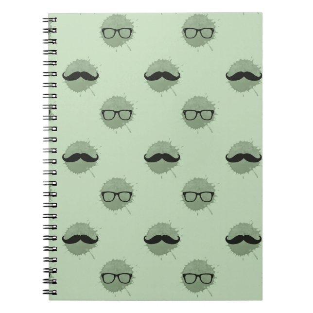 Mint Hipster Moustaches Notebook (Front)