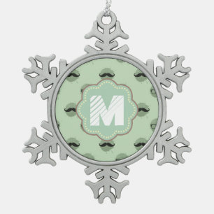 Mint Hipster Moustaches Snowflake Pewter Christmas Ornament