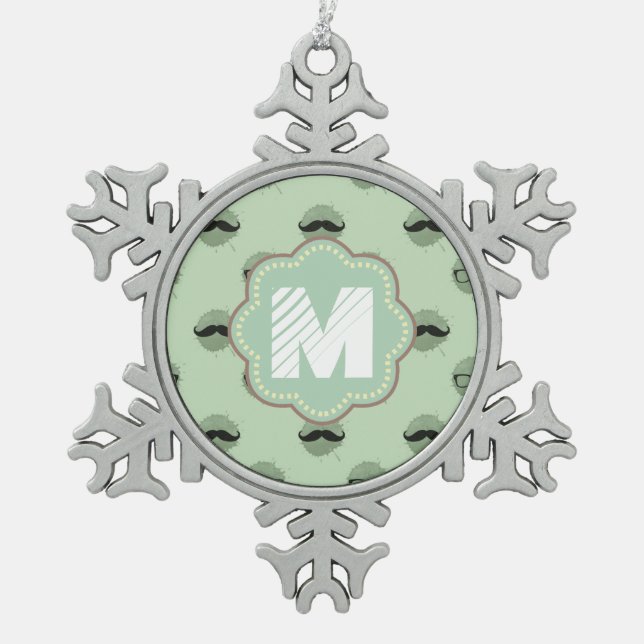 Mint Hipster Moustaches Snowflake Pewter Christmas Ornament (Front)