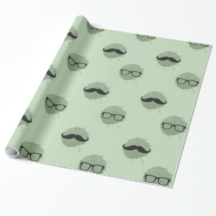 Mint Hipster Moustaches Wrapping Paper