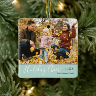 Mint Holiday Cheer Family Christmas Photo Ceramic Ornament