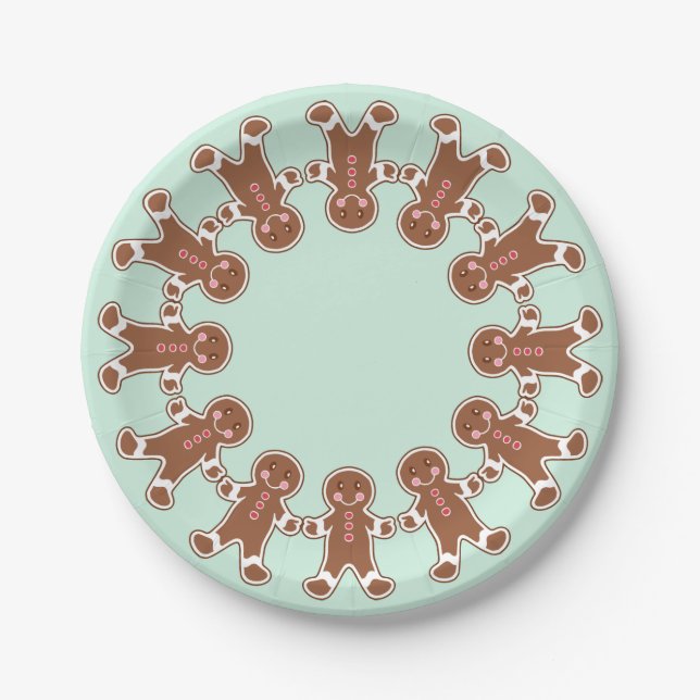 Mint Holiday Gingerbread Boys Paper Plates (Front)
