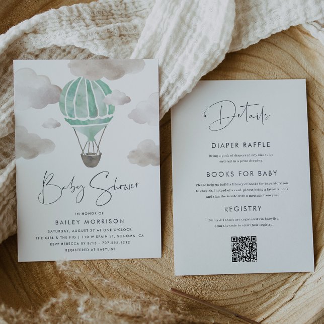 Mint Hot Air Balloon All in One Baby Shower Invitation (Creator Uploaded)