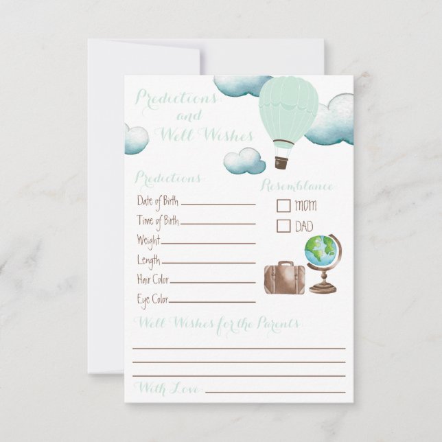 Mint Hot Air Balloon Predictions & Well Wishes Inv Invitation (Front)