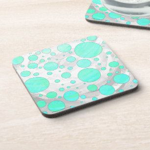 Mint Ice Aqua Blue Polka Dots Coaster