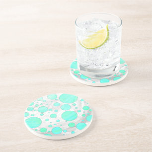 Mint Ice Aqua Blue Polka Dots Coaster