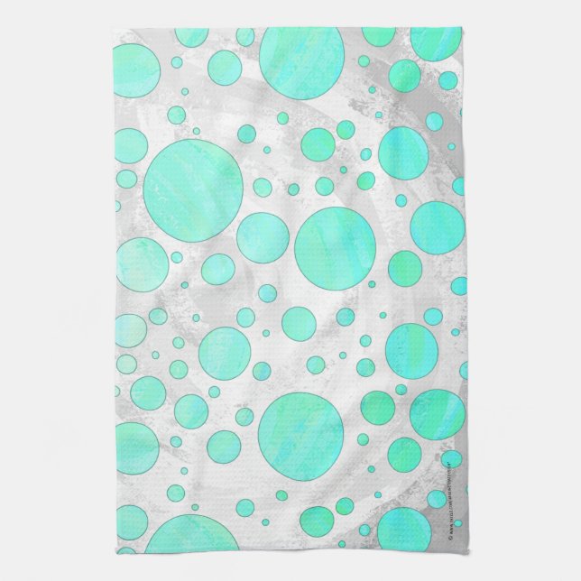 Mint Ice Aqua Blue Polka Dots Tea Towel (Vertical)