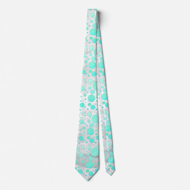 Mint Ice Aqua Blue Polka Dots Tie (Front)