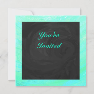 Mint Ice Blue and Black Monogram Invitation